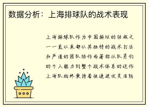 数据分析：上海排球队的战术表现