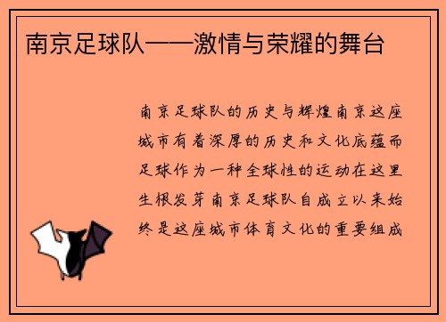 南京足球队——激情与荣耀的舞台