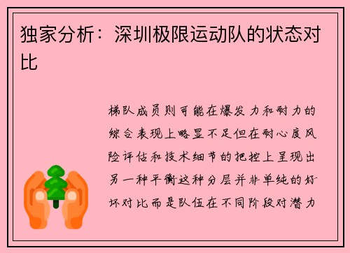 独家分析：深圳极限运动队的状态对比